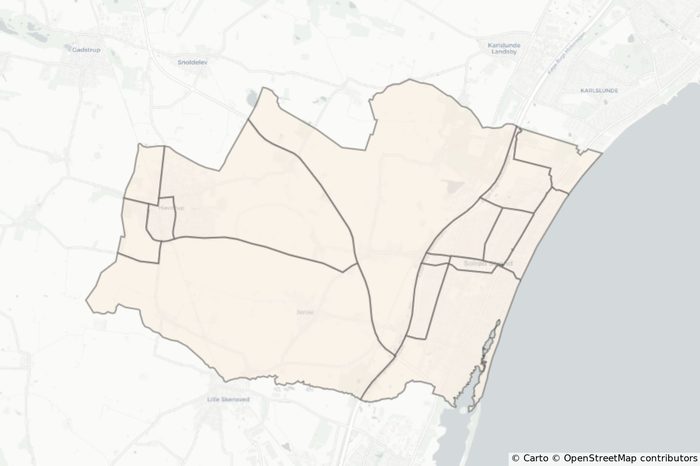 The same area further split by waterways, secondary and tertiary roads.
